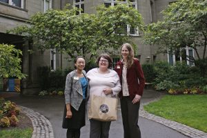 Our 100,000th visitor with Pittock Mansion Executive Director Marta Bones and Associate Director Jennifer Gritt