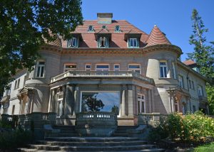 Looking up at Pittock Mansion