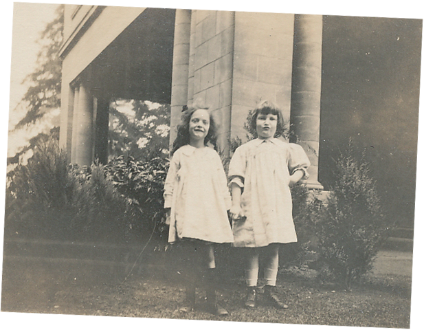 Pittock granddaughters infront of Pittock Mansion