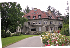 Pittock Mansion, roses in bloom