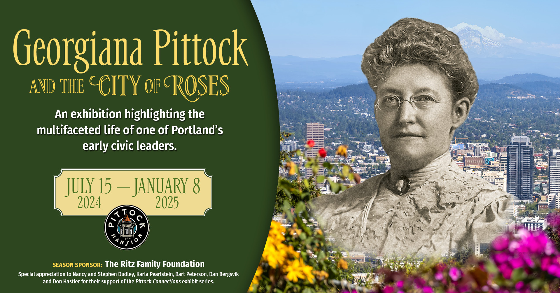 Georgiana Pittock and the City of Roses - new exhibit at Pittock Mansion in Portland, Oregon.